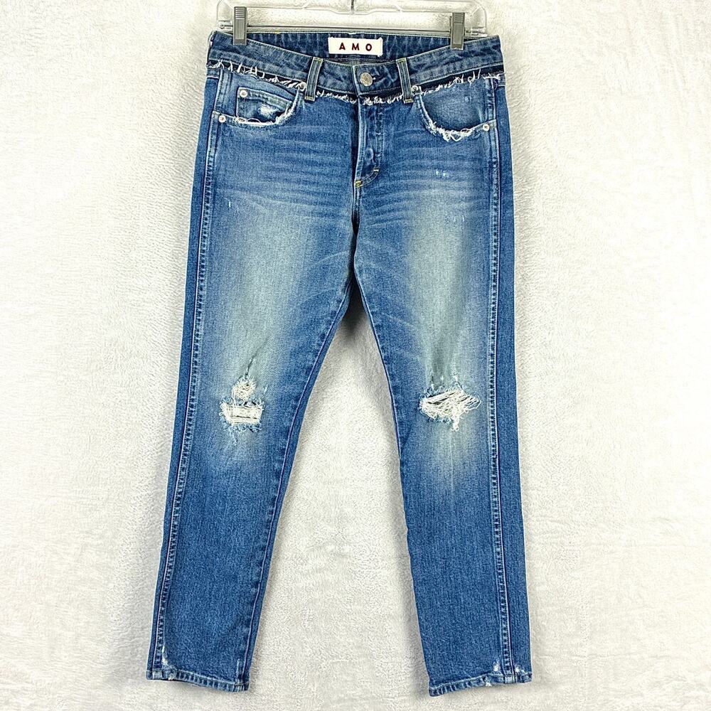 Amo Tomboy Crop Jeans Womens 25 Faded Distressed Whiskered Preppy Skater USA